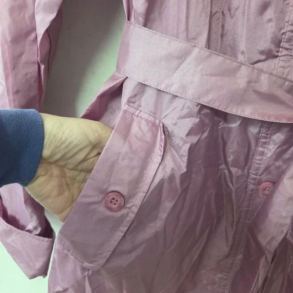 Totes Raincoat Women 12 Mauve Pink Vintage Belted Hooded Trench Coat Longline - Picture 2 of 10